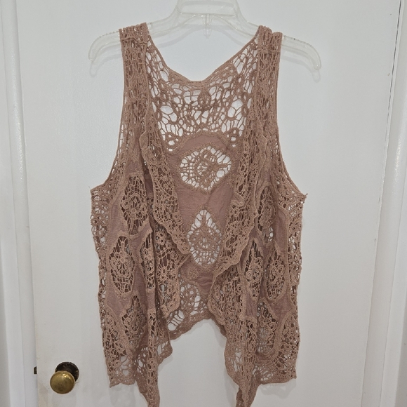 Instie Jackets & Blazers - Instie Tan Romantic Crochet Lace Boho Hippie Cottagecore Sleeveless Open Vest